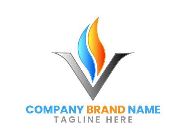 Fire letter v logo design brand free download